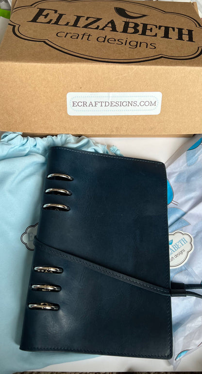 Blue Italian leather planner by Elizabeth craft designs