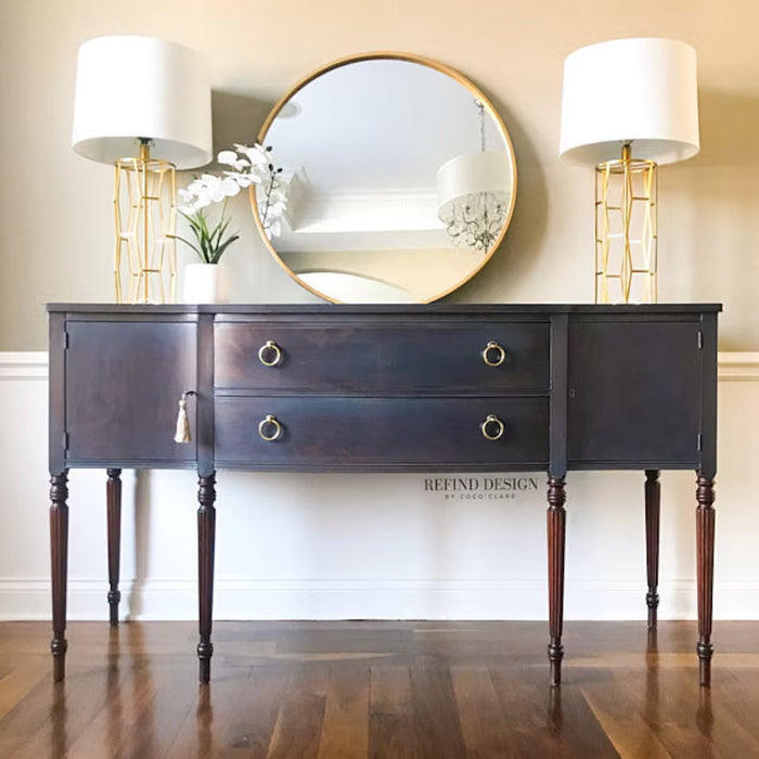 Capri Ring Drawer Pulls in Worn Brass Finish — installed on furniture for styling; furniture is separate