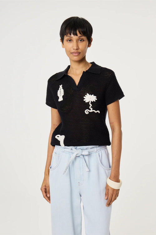Woman wearing Fabienne Chapot Fin Jumper Black by Fabienne Chapot, shop Fabienne Chapot at Dotique.