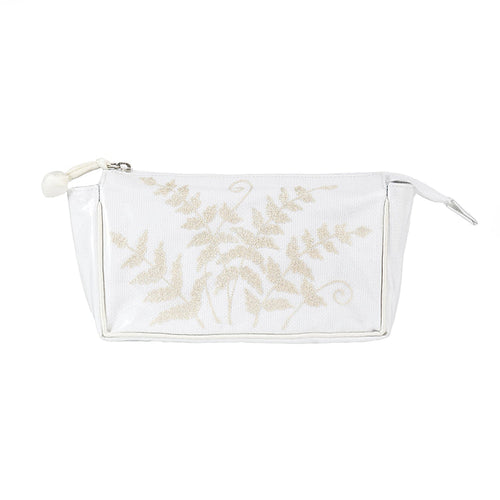 Ivory Fern small makeup bag with botanical embroidery by Lenora