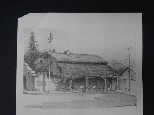 Frederic Watts Lithograph: Old Adobe House with Porch