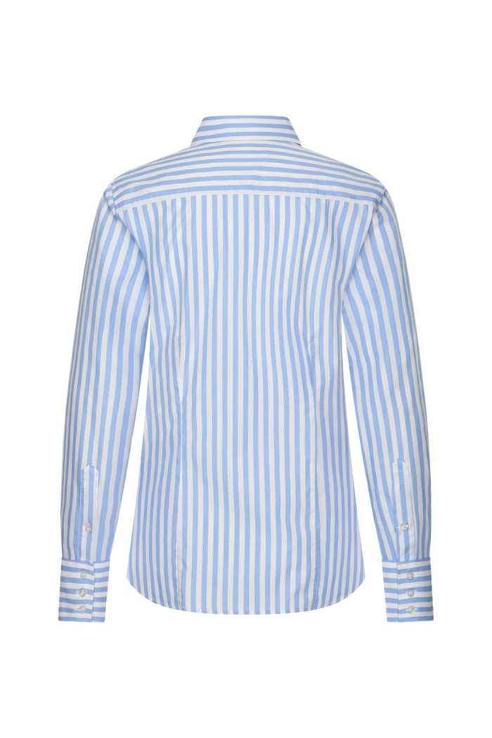 Back view of HV Society HVSDebora Light Blue Blouse by HV Society with vertical stripes, shop HV Society at Dotique.