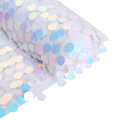 Iridescent sequin fabric roll with shimmering circular sequins