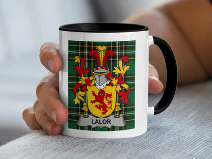 Lalor Irish family crest black accent mug