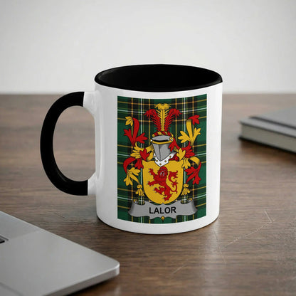 Lalor Irish heritage mug with black handle and family crest
