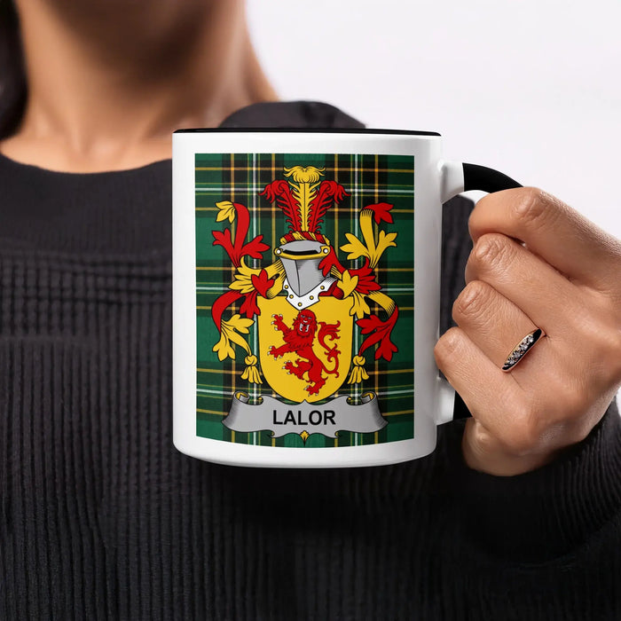 Lalor Irish heritage mug with black handle and interior