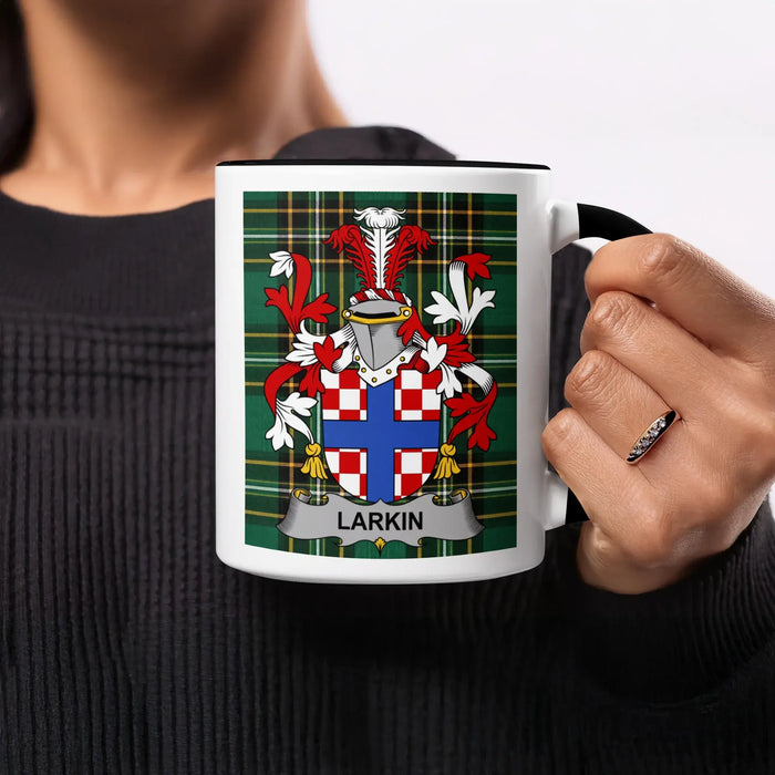 Larkin Irish heritage mug with black handle and interior