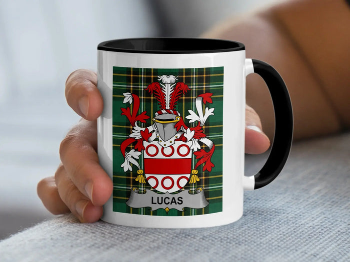 Lucas Irish family crest black accent mug