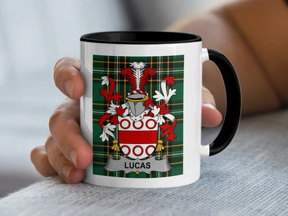 Lucas Irish family crest black accent mug