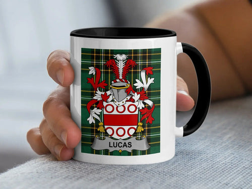 Lucas Irish family crest black accent mug