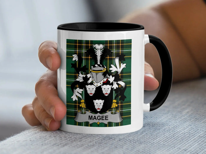 Magee Irish family crest black accent mug