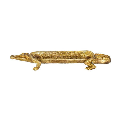 Metallic Crocodile Tray Ornament Leather Gallery Gold 51 x 15 x 7cm