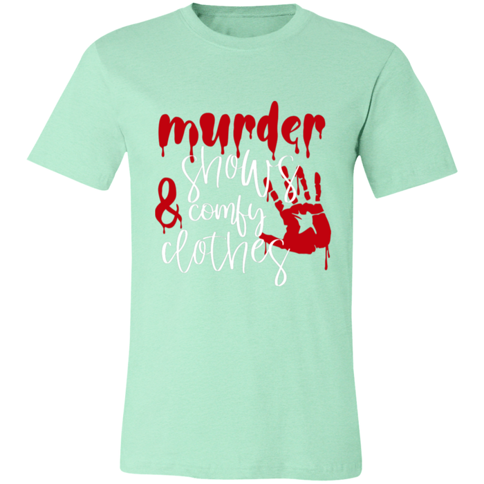 Murder Shows and Comfy Clothes graphic t-shirt in Heather Mint