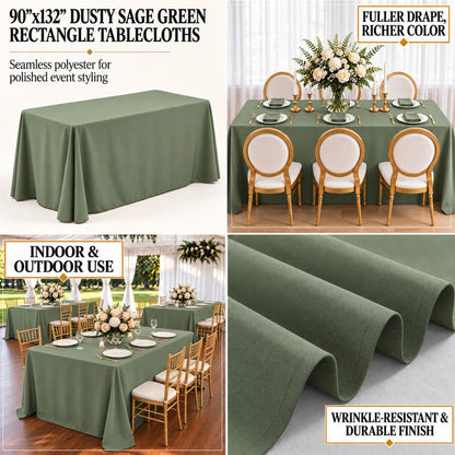 dusty sage green rectangle tablecloth on a dining table