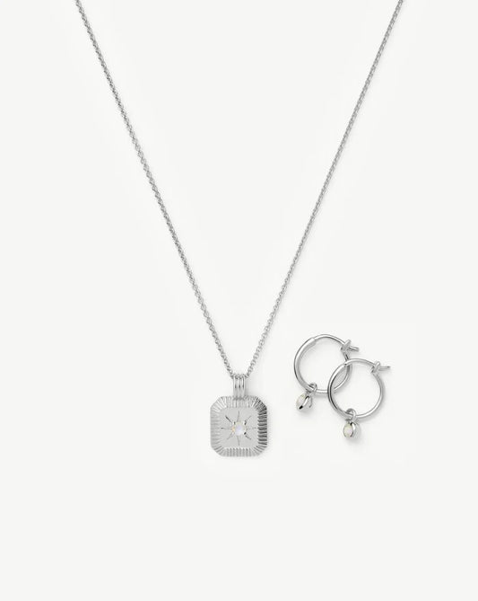 June Birthstone Necklace & Charm Earrings Set | Sterling Silver/Rainbow Moonstone Necklaces Missoma