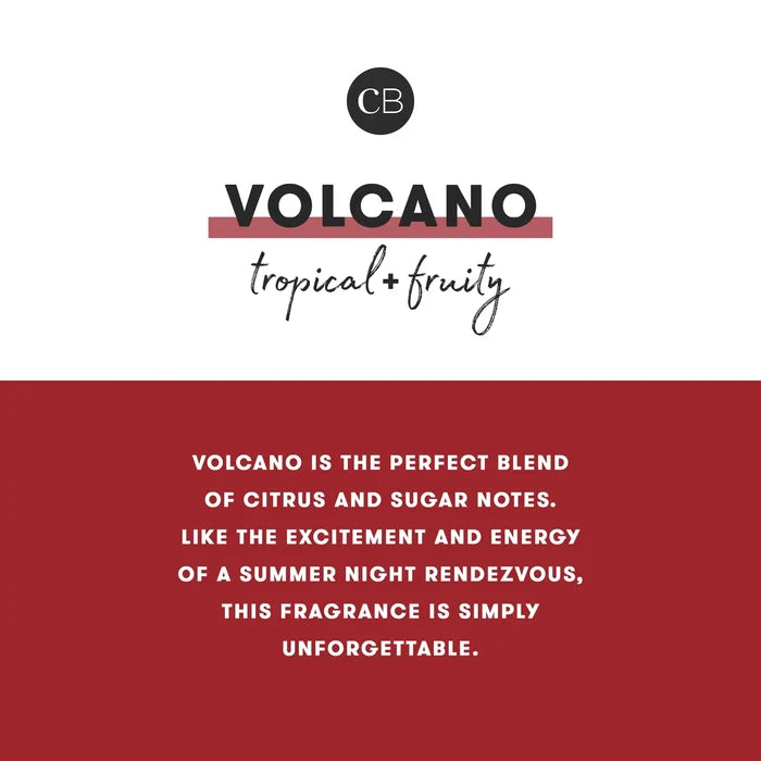 Volcano Glimmer Signature Candle with tropical fruity fragrance and volcano aroma